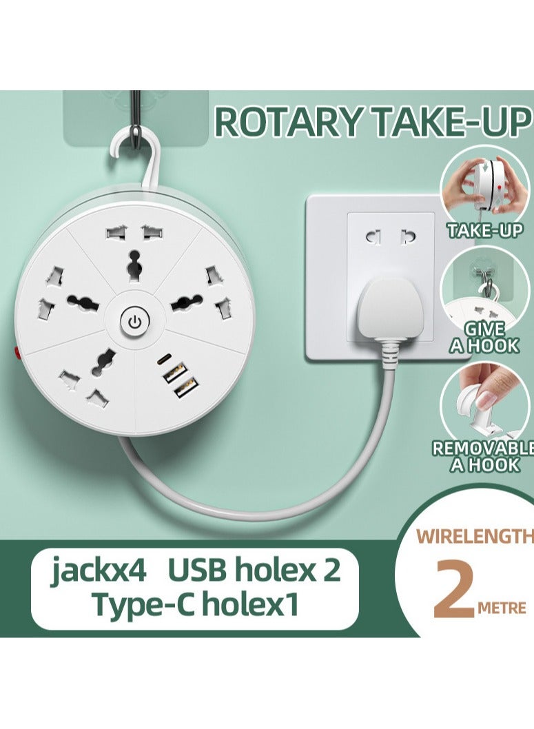 Multifunctional Power Strips. 2 Meter Rotary Take-Up Socket with 4 AC Ports, 2 USB, 1 Type-C | Overload Protection & Child Safety Shield | Retractable Power Strip with Night Light（UK regulations） - Image 4