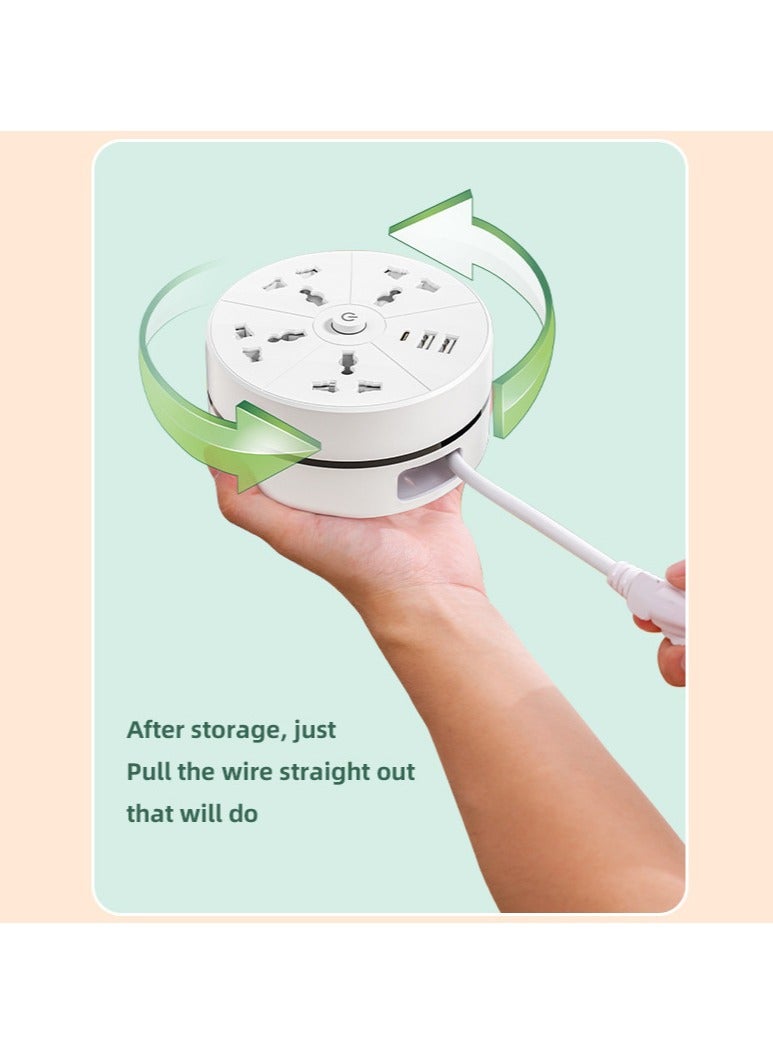 Multifunctional Power Strips. 2 Meter Rotary Take-Up Socket with 4 AC Ports, 2 USB, 1 Type-C | Overload Protection & Child Safety Shield | Retractable Power Strip with Night Light（UK regulations） - Image 5