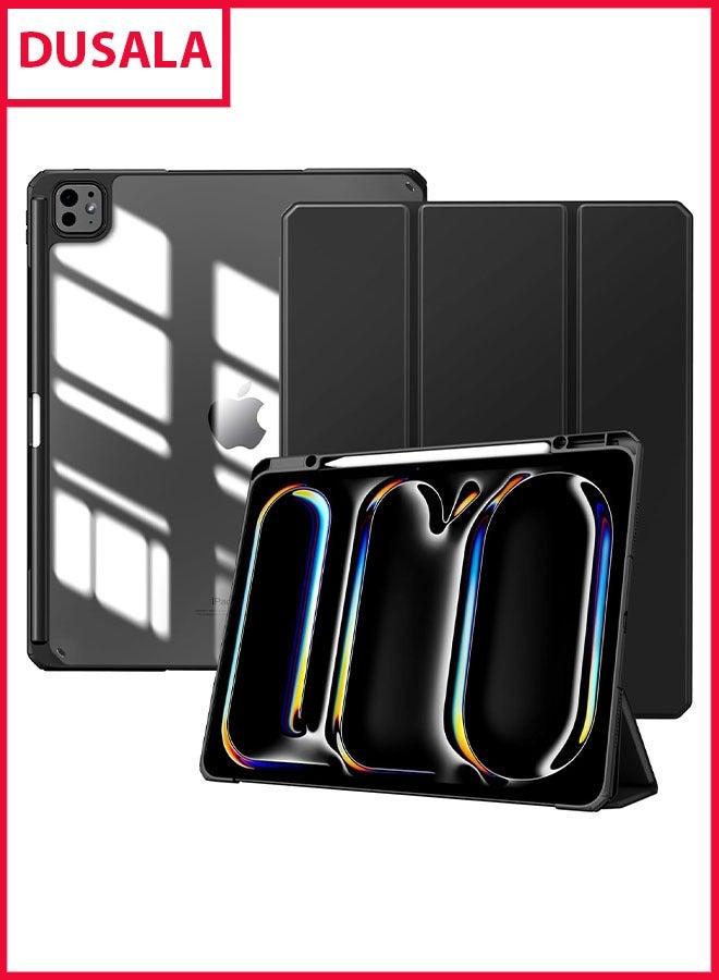 DUSALA Case for iPad Pro 13 Inch (M4) 2024 with Pencil Holder, Slim Stand Protective Cover with Clear Transparent Back Shell for iPad Pro 13 inch Tablet, Support Auto Wake/Sleep, (Black) - Image 1