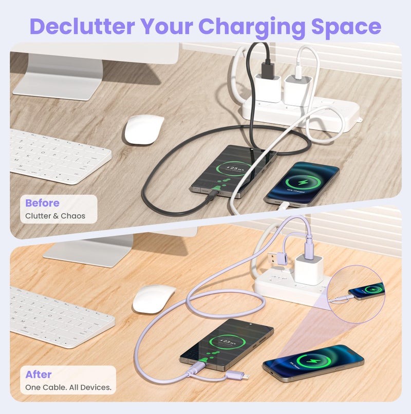 Elebase 4 in 1 Charging Cable for iphone 17,Multi Charger Cable 6.6FT,60W Fast Charging USB C Cable with USB A/Lightning Adapter for New Apple 17e 16 15 14 Pro Max,Samsung S26 Ultra,Airpods 3,iPad Air - Image 5