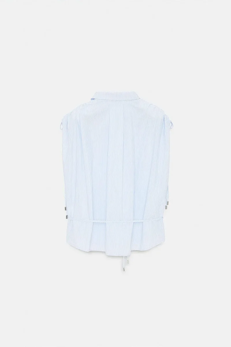 Dilvin Baby Blue DILVIN Striped Cotton Poplin Sleeveless Shirt for Women | Best Price UAE