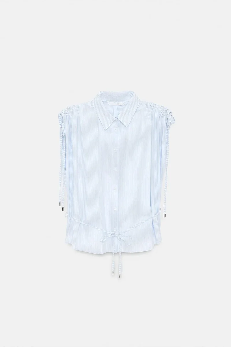 Dilvin Baby Blue DILVIN Striped Cotton Poplin Sleeveless Shirt for Women | Best Price UAE