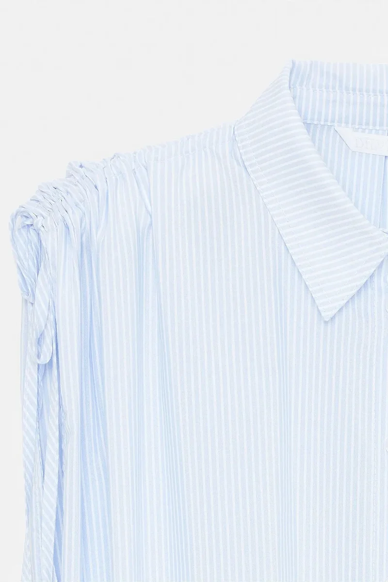 Dilvin Baby Blue DILVIN Striped Cotton Poplin Sleeveless Shirt for Women | Best Price UAE