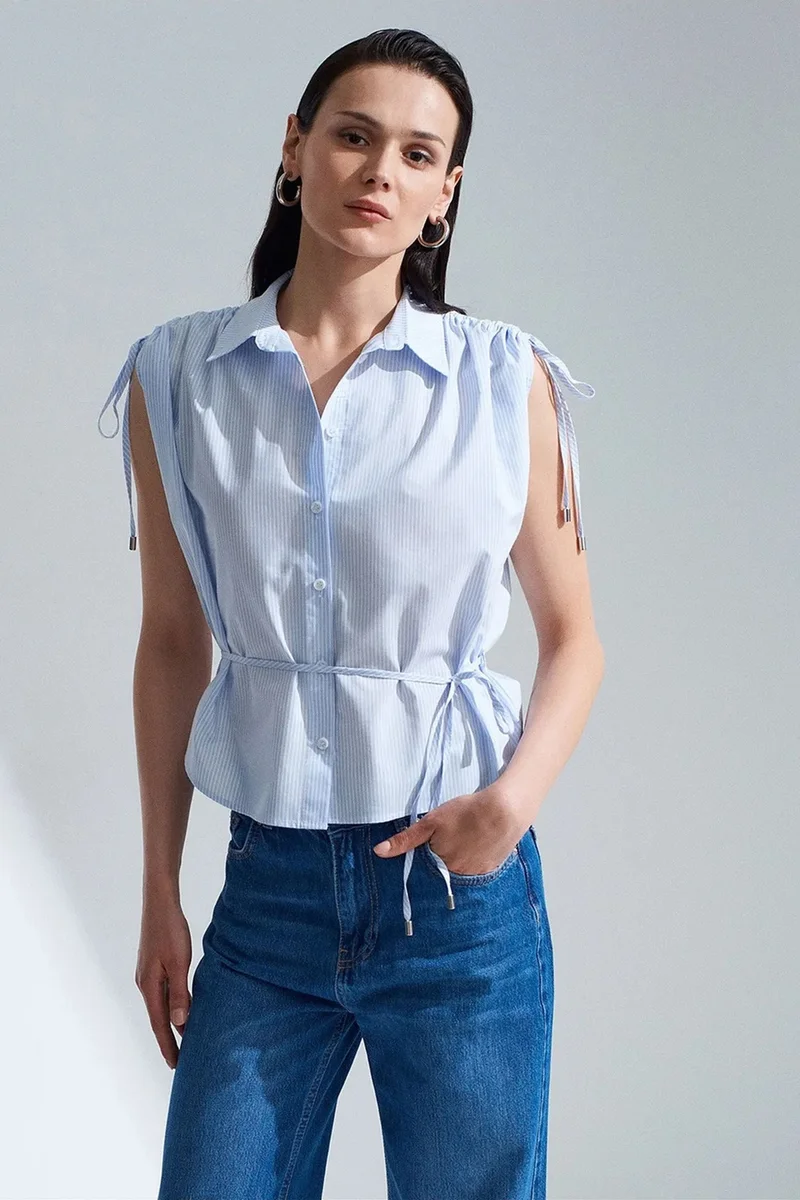 DILVIN Striped Cotton Poplin Sleeveless Shirt