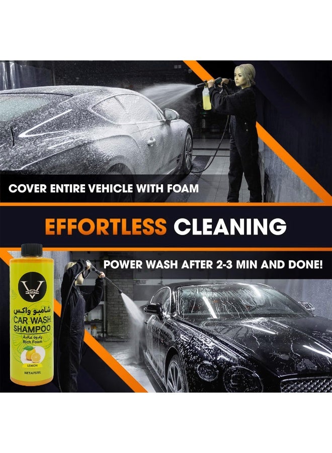 إيفو شامبو غسيل السيارات الفاخر مع الشمع 475 مل، درجة حموضة محايدة، رغوة غنية عالية التركيز برائحة الليمون، آمن، تنظيف عميق خالٍ من الخدوش للسيارة والدراجة والدراجة، لامع للغاية، لمعان خالٍ من الخطوط، للدلو ومدفع الرغوة - Image 4