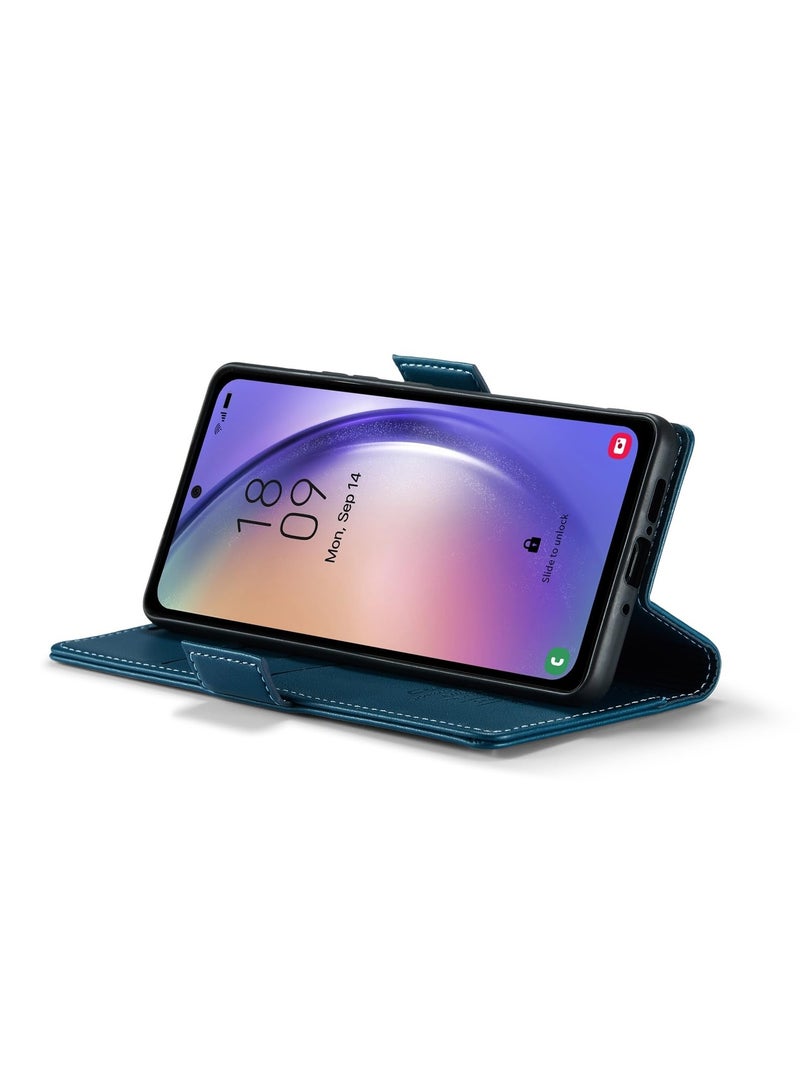 CaseMe Phone Case Luxury PU Leather Design Anti Fingerprint 023 Flip Cover Card Slot Holder Cover For Samsung Galaxy A54 (Blue) - Image 3