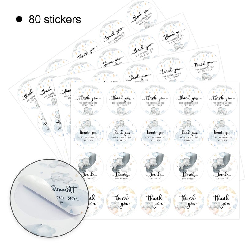 Bemoor 80 Elephant Baby Shower Thank You Stickers, Elephant Themed Baby Shower Favor Label Stickers(2 Inch) - Image 3