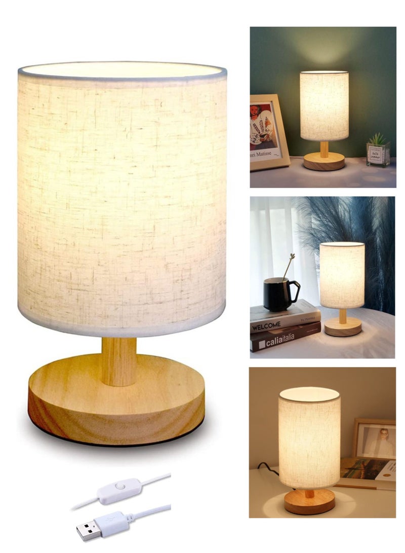 ARNOTEC Small Table Lamp-Wooden Bedside Lamp Simple Bedroom Lamp Linen Shade Mini Desk Lamp Night Light Nightstand Lamp for Bedroom,Living Room,Kids  - Image 1