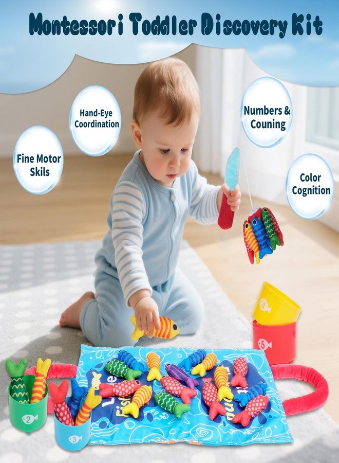 TenFans Montessori Cloth Fishing Game for Toddlers 1-3 Year Old - First Birthday Gift Set with Stacking Cups & Color Sorting - Travel Sensory Toy​​ - Image 2