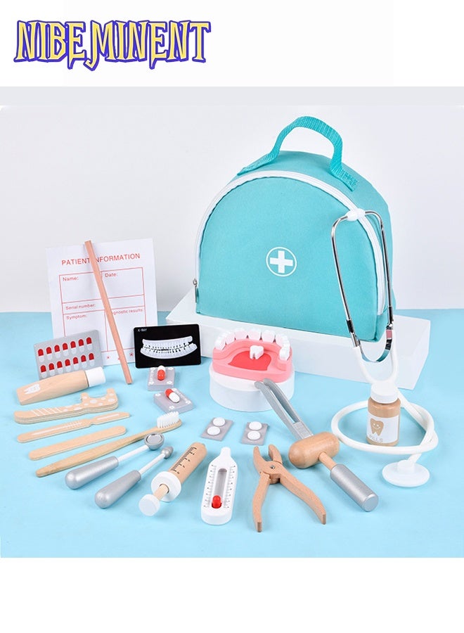 NIBEMINENT Doctor Kit for Kids with Stethoscope Pretend Play Medical Toys Set Kids Doctor Playset Dentist Kit Toys Blue  - Image 1