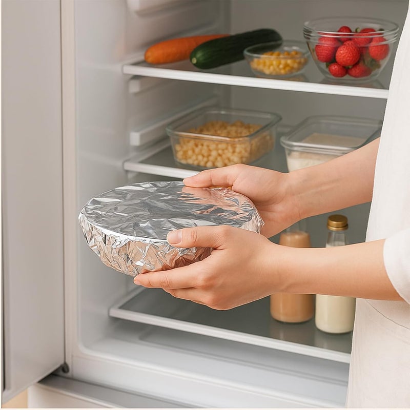 Reusable Aluminum Foil Food Covers - Heat Resistant - Keep Food Hot & Fresh - Food Covers for Meals, Fruits, Microwave, Oven, Foil Cover (50 Pack) - Image 2