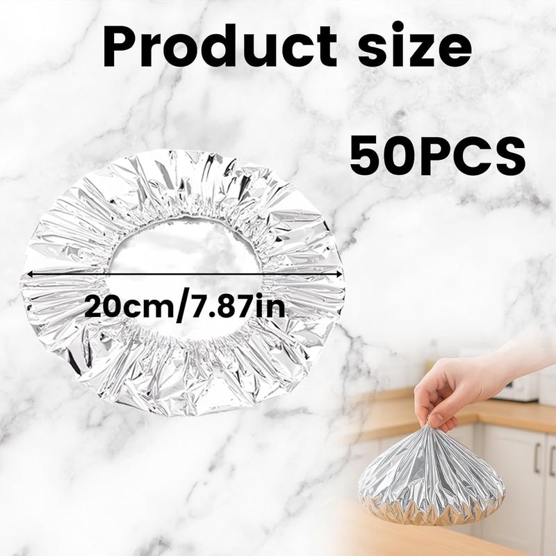 Reusable Aluminum Foil Food Covers - Heat Resistant - Keep Food Hot & Fresh - Food Covers for Meals, Fruits, Microwave, Oven, Foil Cover (50 Pack) - Image 4