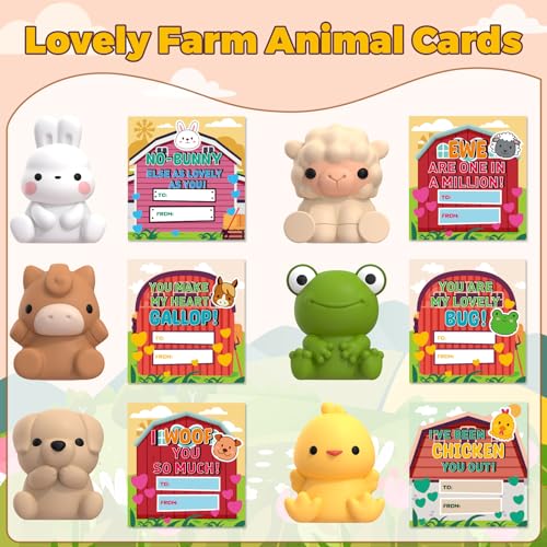 AuroTops 24 Pack Farm Animal Finger Puppets with Unique Cards Valentine Party Favors for Boys Girls Kids Exchange Valentines Gifts - Image 5