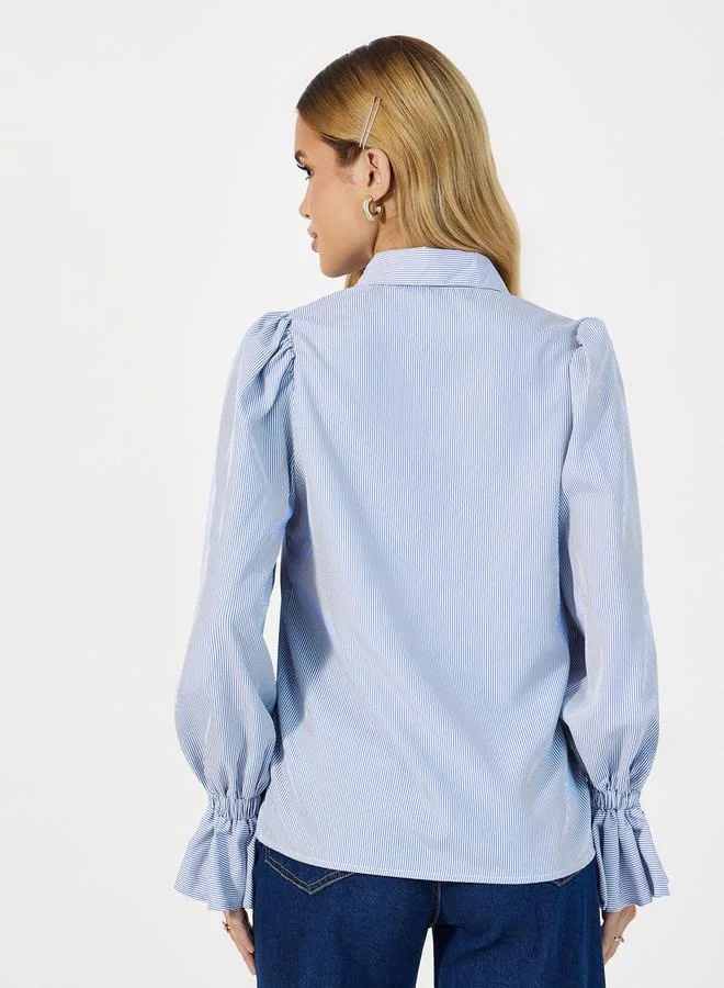 Styli Striped Flared Elasticated Balloon Sleeves Shirt