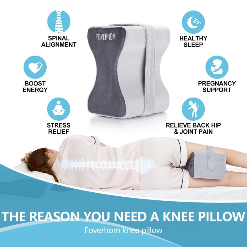 foverhom Memory Foam Knee Pillow,Orthopedic Leg Pillow for Sciatica Relief,Back Pain, Pregnancy, Leg Pain, Hip Pain and Sciatica Relief, Grey - Image 4