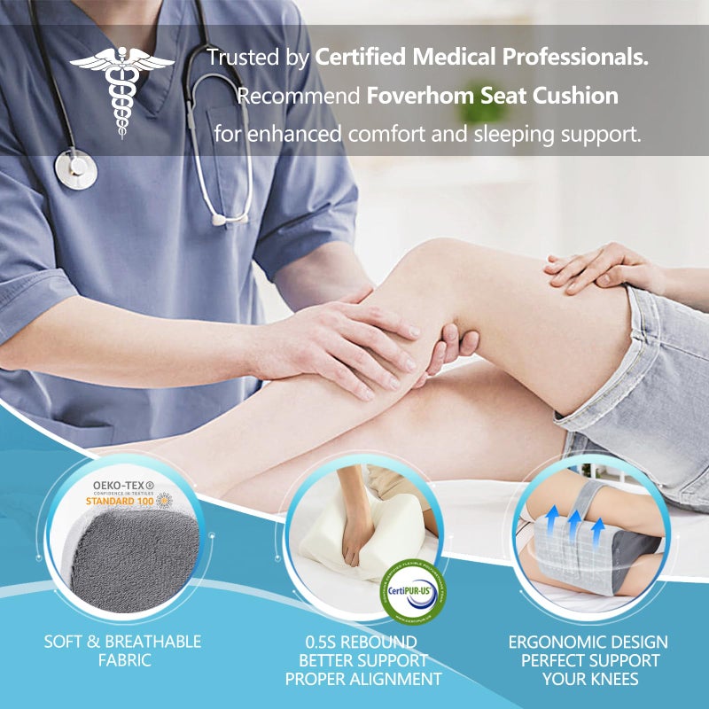 foverhom Memory Foam Knee Pillow,Orthopedic Leg Pillow for Sciatica Relief,Back Pain, Pregnancy, Leg Pain, Hip Pain and Sciatica Relief, Grey - Image 2