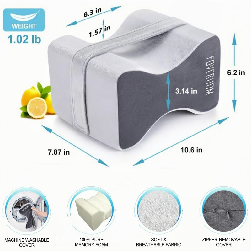 foverhom Memory Foam Knee Pillow,Orthopedic Leg Pillow for Sciatica Relief,Back Pain, Pregnancy, Leg Pain, Hip Pain and Sciatica Relief, Grey - Image 5