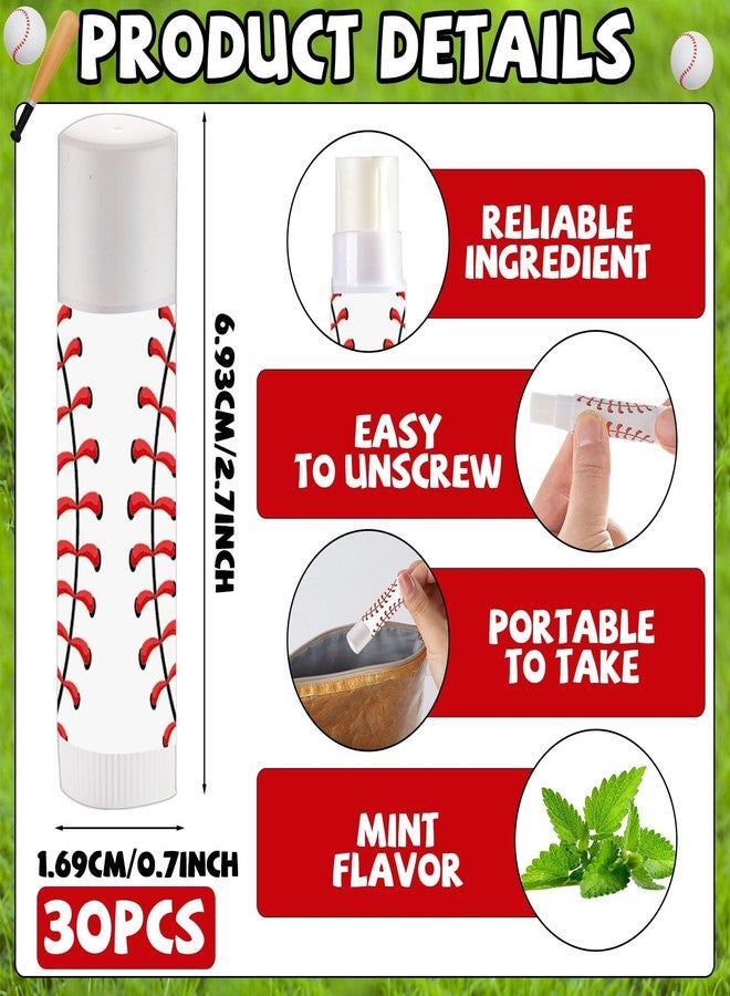 Lonfliness 30Pcs Baseball Lip Balm for Team Gifts Baseball Party Favors Moisturizing Nourishing Lip Balm Gift Bulk Sports Lips Care for Players Men Women Sports Lovers Team Party Guest Supplies - Image 2