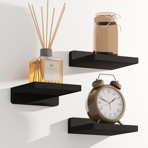 QsQueen Small Floating Shelves Mini Shelves Hanging Display 5 Inch Wall Shelf for Bathroom Livingroom Bedroom,3 Pack, with 2 Types of Installation, Great for Room Decor - Image 1
