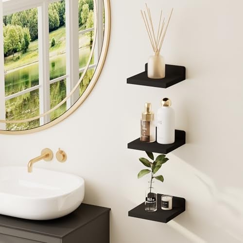 QsQueen Small Floating Shelves Mini Shelves Hanging Display 5 Inch Wall Shelf for Bathroom Livingroom Bedroom,3 Pack, with 2 Types of Installation, Great for Room Decor - Image 5