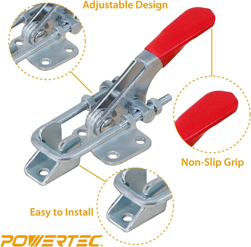 POWERTEC Toggle Clamp, 400 lbs Holding Capacity, 323 Adjustable U Bolt Toggle Latch w/ Antislip Hand Grip for Woodworking Jigs & Fixtures, Smoker, Tire Carrier, Tool Box, Cabinet (20310) - Image 4