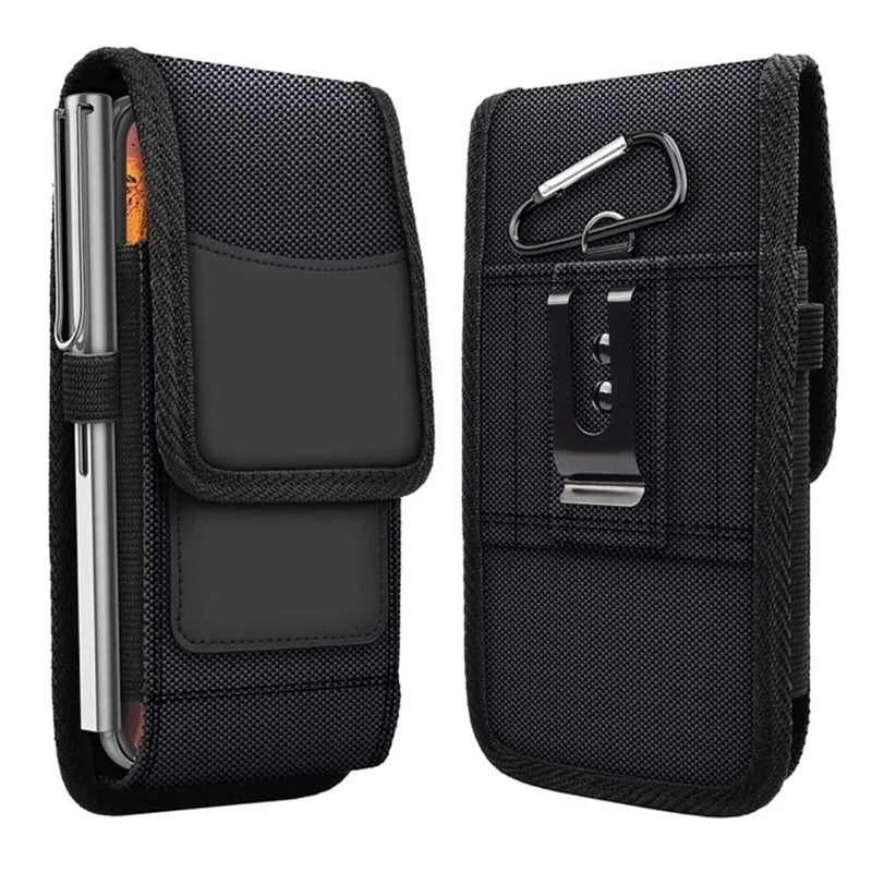 HEAVY DRIVER® Phone Holster for Men Belt Clip Pouch, for iPhone 14 Plus, Pro Max, 13, 12, 11 and More, 6.8" Nylon Cell Phone Holster Mobile Card Holder Case (XL, Black) - Image 1