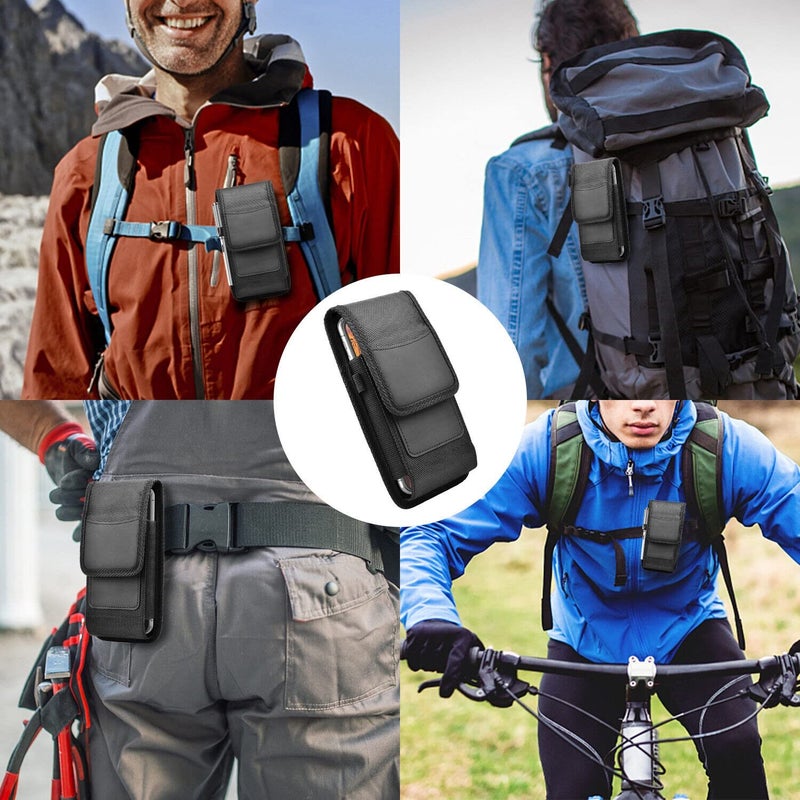 HEAVY DRIVER® Phone Holster for Men Belt Clip Pouch, for iPhone 14 Plus, Pro Max, 13, 12, 11 and More, 6.8" Nylon Cell Phone Holster Mobile Card Holder Case (XL, Black) - Image 5