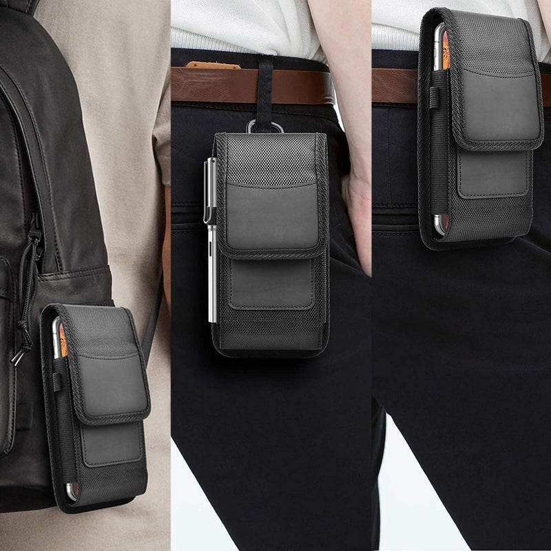 HEAVY DRIVER® Phone Holster for Men Belt Clip Pouch, for iPhone 14 Plus, Pro Max, 13, 12, 11 and More, 6.8" Nylon Cell Phone Holster Mobile Card Holder Case (XL, Black) - Image 3