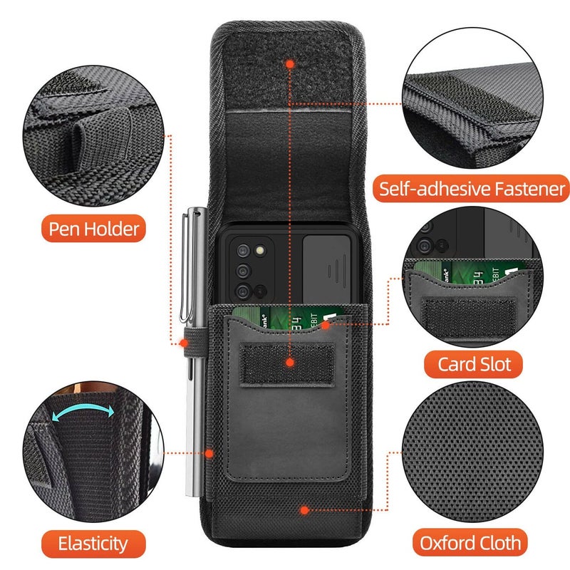 HEAVY DRIVER® Phone Holster for Men Belt Clip Pouch, for iPhone 14 Plus, Pro Max, 13, 12, 11 and More, 6.8" Nylon Cell Phone Holster Mobile Card Holder Case (XL, Black) - Image 2