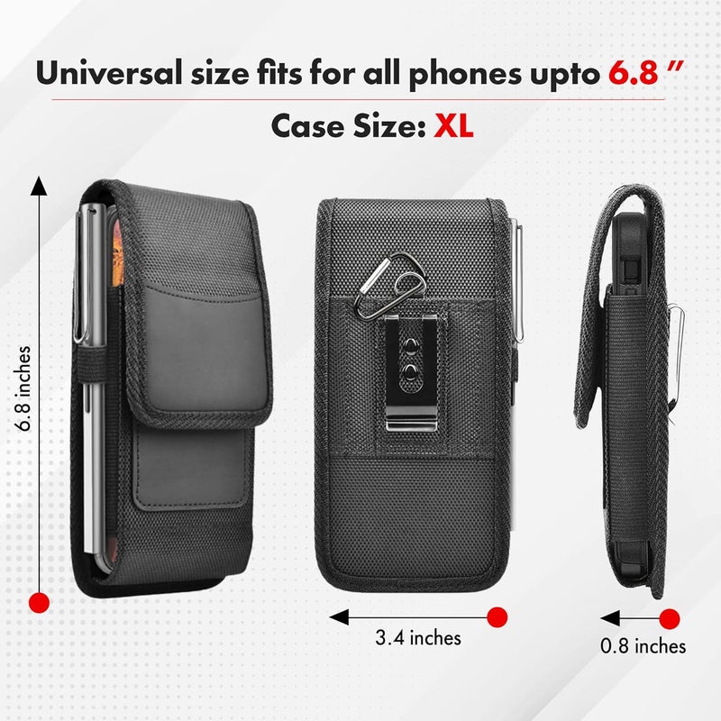 HEAVY DRIVER® Phone Holster for Men Belt Clip Pouch, for iPhone 14 Plus, Pro Max, 13, 12, 11 and More, 6.8" Nylon Cell Phone Holster Mobile Card Holder Case (XL, Black) - Image 4