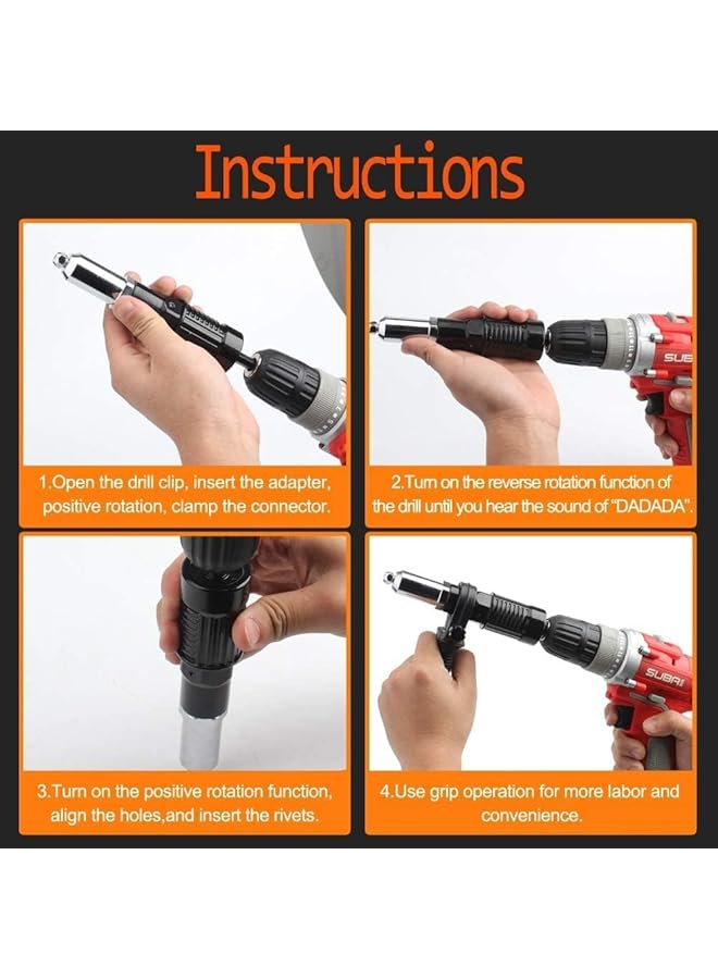 KASTWAVE Rivet Gun Adapter Kit, Professional Rivet Gun Adapter With Handle Grip Riveter Drill Attachment Riveting Hand Tool - Rivet Attachment For Cordless Screwdrivers And Drills - Image 4
