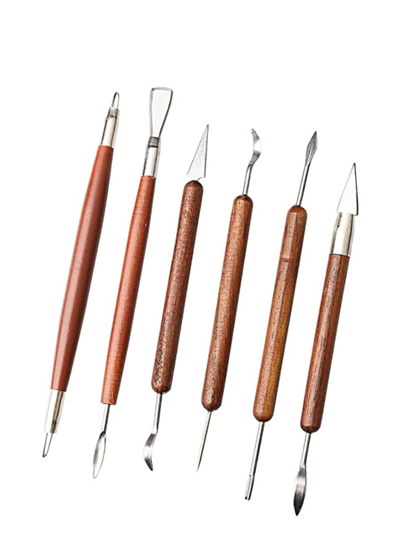 SYOSI Clay Sculpting Tools Set Professional Carving Tools Double-Sided Pottery Tools with Wooden Handle for Sculpture, Shaping Carving And Smoothing High Precision Polymer Clay Tools 6 PCS - Image 1