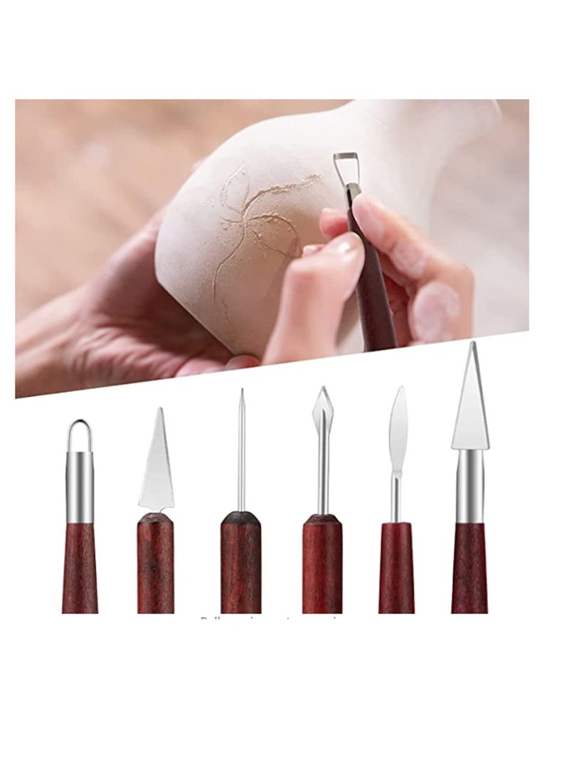 SYOSI Clay Sculpting Tools Set Professional Carving Tools Double-Sided Pottery Tools with Wooden Handle for Sculpture, Shaping Carving And Smoothing High Precision Polymer Clay Tools 6 PCS - Image 2