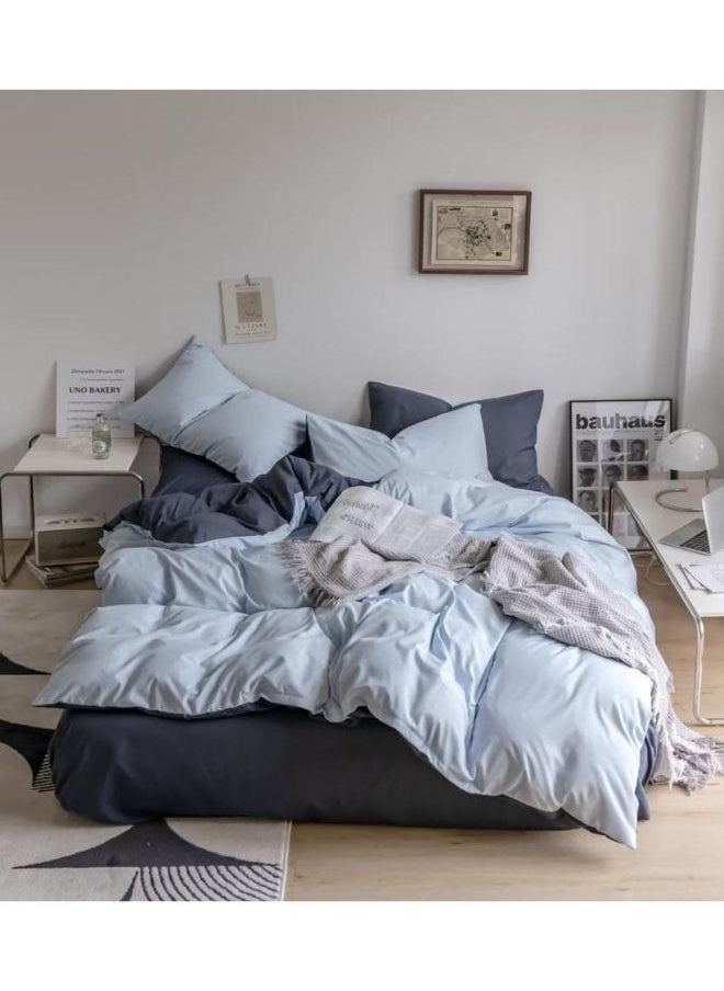 llwoo King Size Cotton Duvet Cover Set, Breathable Ultra Soft Embroidery Comforter Cover Set, Comfy Bedding Set with Envelope Pillowcase 220x240cm Grey and Light Blue 