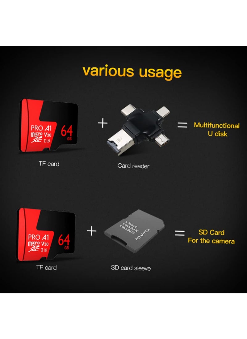 Generic - Tf Card 64Gb Pro Micro Sdxc Tf Memory Card Data Storage V30 Uhs-I U3 High Speed Up To 98Mbs - Image 1