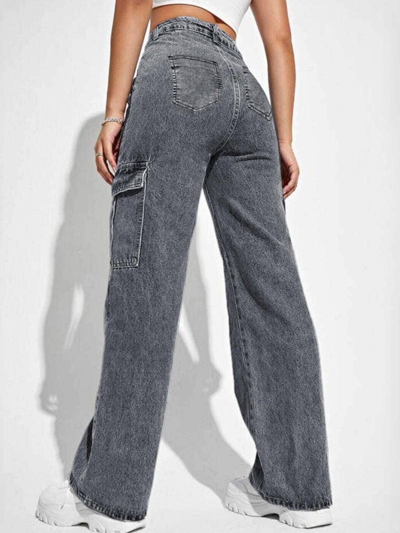 Noble Monk Women Cargo Jeans | High Rise Stretchable Baggy Wide Leg Denim | Boyfriend Jeans for Women - Image 3
