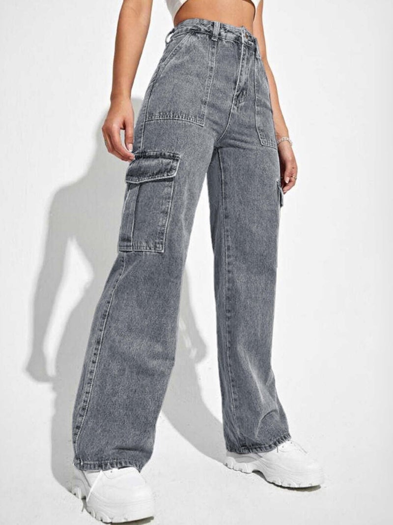 Noble Monk Women Cargo Jeans | High Rise Stretchable Baggy Wide Leg Denim | Boyfriend Jeans for Women - Image 4
