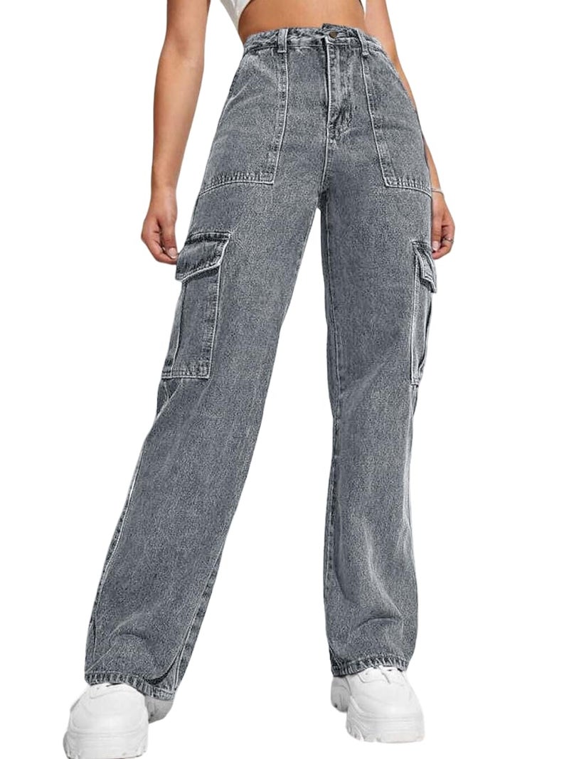 Noble Monk Women Cargo Jeans | High Rise Stretchable Baggy Wide Leg Denim | Boyfriend Jeans for Women - Image 1