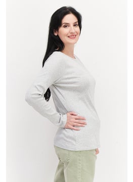 Eddie Bauer Women Round Neck Long Sleeve Ribbed Top, Grey  - Image 3