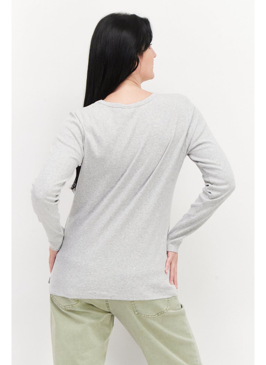 Eddie Bauer Women Round Neck Long Sleeve Ribbed Top, Grey  - Image 4