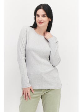 Eddie Bauer Women Round Neck Long Sleeve Ribbed Top, Grey  - Image 1