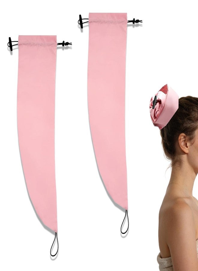BADAO 2PCS Waterproof Hair Sleeve for Long Hair&Ponytail,Crown Washing Shower Cap for Women,Reusable Adjustable Wash Cap,Quick Root Refresh Bathing Hat for Shower Gym Travel Pool Beach,Time Saver(Pink&Pink) - Image 1
