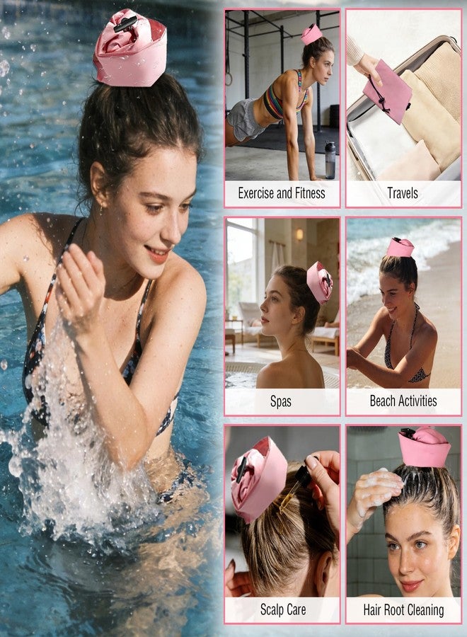 BADAO 2PCS Waterproof Hair Sleeve for Long Hair&Ponytail,Crown Washing Shower Cap for Women,Reusable Adjustable Wash Cap,Quick Root Refresh Bathing Hat for Shower Gym Travel Pool Beach,Time Saver(Pink&Pink) - Image 5
