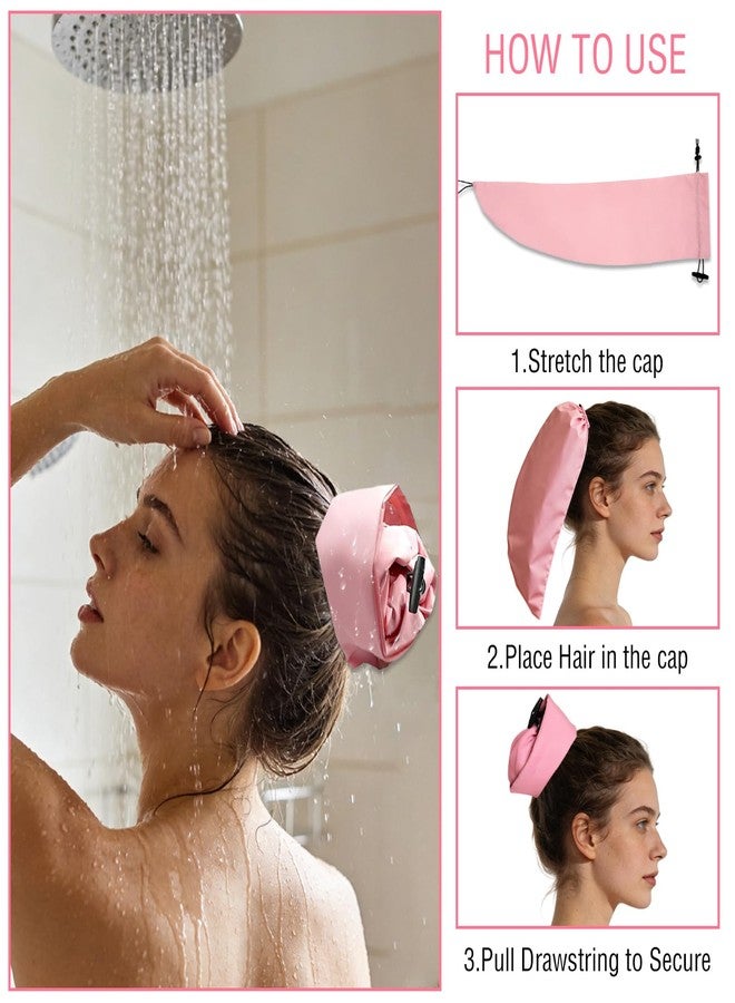BADAO 2PCS Waterproof Hair Sleeve for Long Hair&Ponytail,Crown Washing Shower Cap for Women,Reusable Adjustable Wash Cap,Quick Root Refresh Bathing Hat for Shower Gym Travel Pool Beach,Time Saver(Pink&Pink) - Image 2