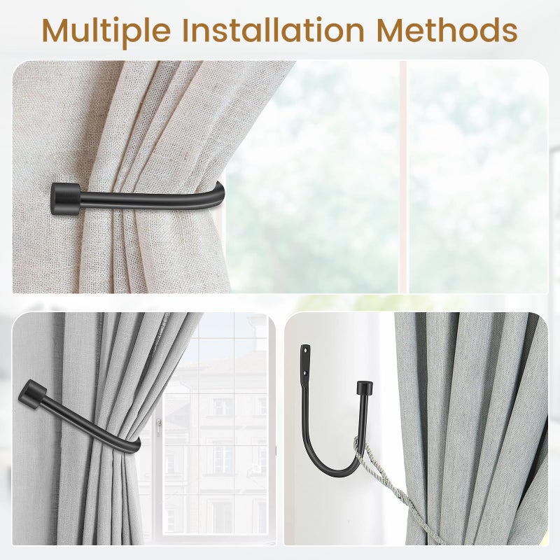 HIKMLK Minimalist Curtain Holdbacks 2pcs, Cast Iron Solid Heavy Duty Metal Curtain Tieback Side Holders for Wall, Curtain Tie Hook Pull Backs for Drapes Window Home Decorationï¼ˆMatte Blackï¼‰ - Image 5