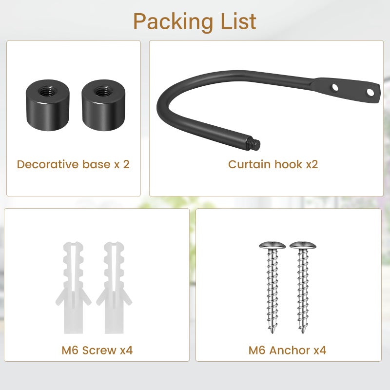 HIKMLK Minimalist Curtain Holdbacks 2pcs, Cast Iron Solid Heavy Duty Metal Curtain Tieback Side Holders for Wall, Curtain Tie Hook Pull Backs for Drapes Window Home Decorationï¼ˆMatte Blackï¼‰ - Image 4