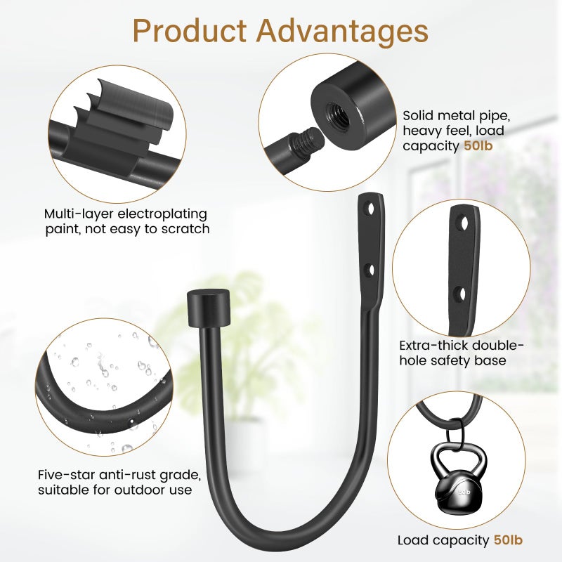 HIKMLK Minimalist Curtain Holdbacks 2pcs, Cast Iron Solid Heavy Duty Metal Curtain Tieback Side Holders for Wall, Curtain Tie Hook Pull Backs for Drapes Window Home Decorationï¼ˆMatte Blackï¼‰ - Image 3