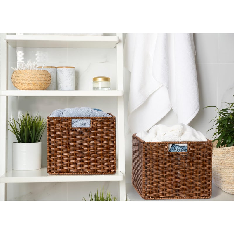 DINGTAI Wicker Storage Basket - Large 12x12x10in Cube, Woven Wicker for Shelves, Pantry, Kitchen & Bathroom Organization (Brown) - Image 5