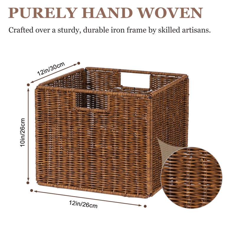 DINGTAI Wicker Storage Basket - Large 12x12x10in Cube, Woven Wicker for Shelves, Pantry, Kitchen & Bathroom Organization (Brown) - Image 3