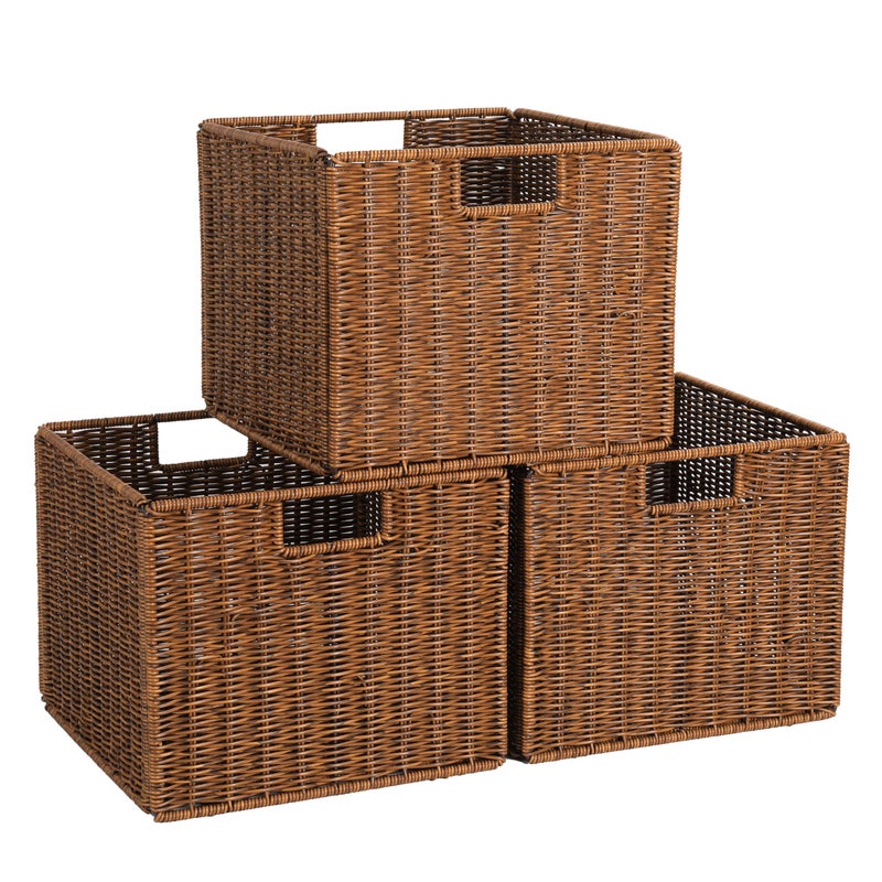 DINGTAI Wicker Storage Basket - Large 12x12x10in Cube, Woven Wicker for Shelves, Pantry, Kitchen & Bathroom Organization (Brown) - Image 1